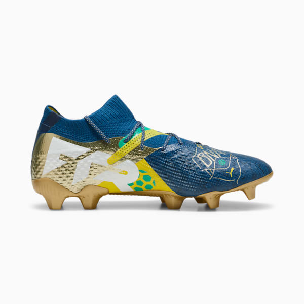 Chaussures de soccer à crampons pour terrain dur/terrain artificiel PUMA x NEYMAR JR FUTURE 7 ULTIMATE "BNA" Homme, Sailing Blue-Marine Blue-Pelé Yellow-Grassy Green-Gold, extralarge